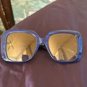 Longchamp Blue Tortoise and Burgundy Sunglasses with Gold Lenses